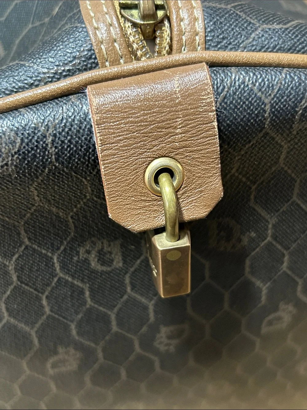Vintage Christian Dior Black X Brown Monogram Trotter Honeycomb Boston Duffle - Picture 10 of 16